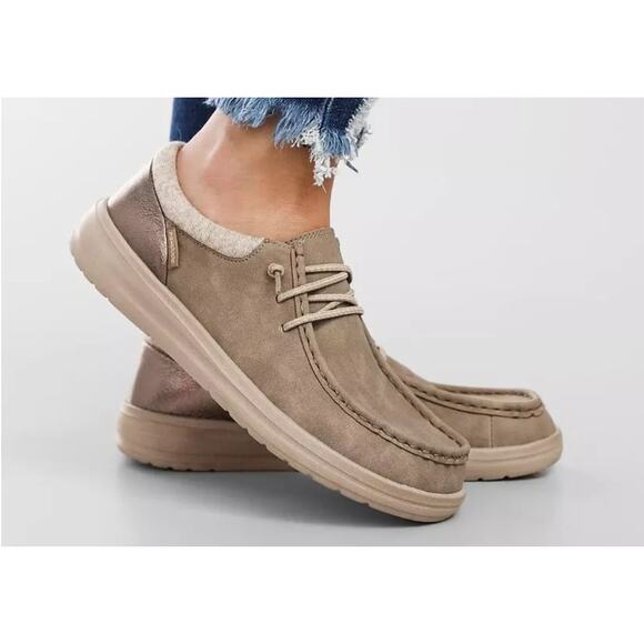 HeyDude Shoes - Heydude polly tan little gold shoes womens 8